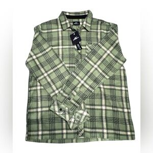 O'Neill fleece green Olive Plaid Button Down Shacket men’s M